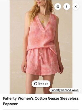 Faherty Coral Sleevless Shirt Organic Cotton Gauze Shirt Xs